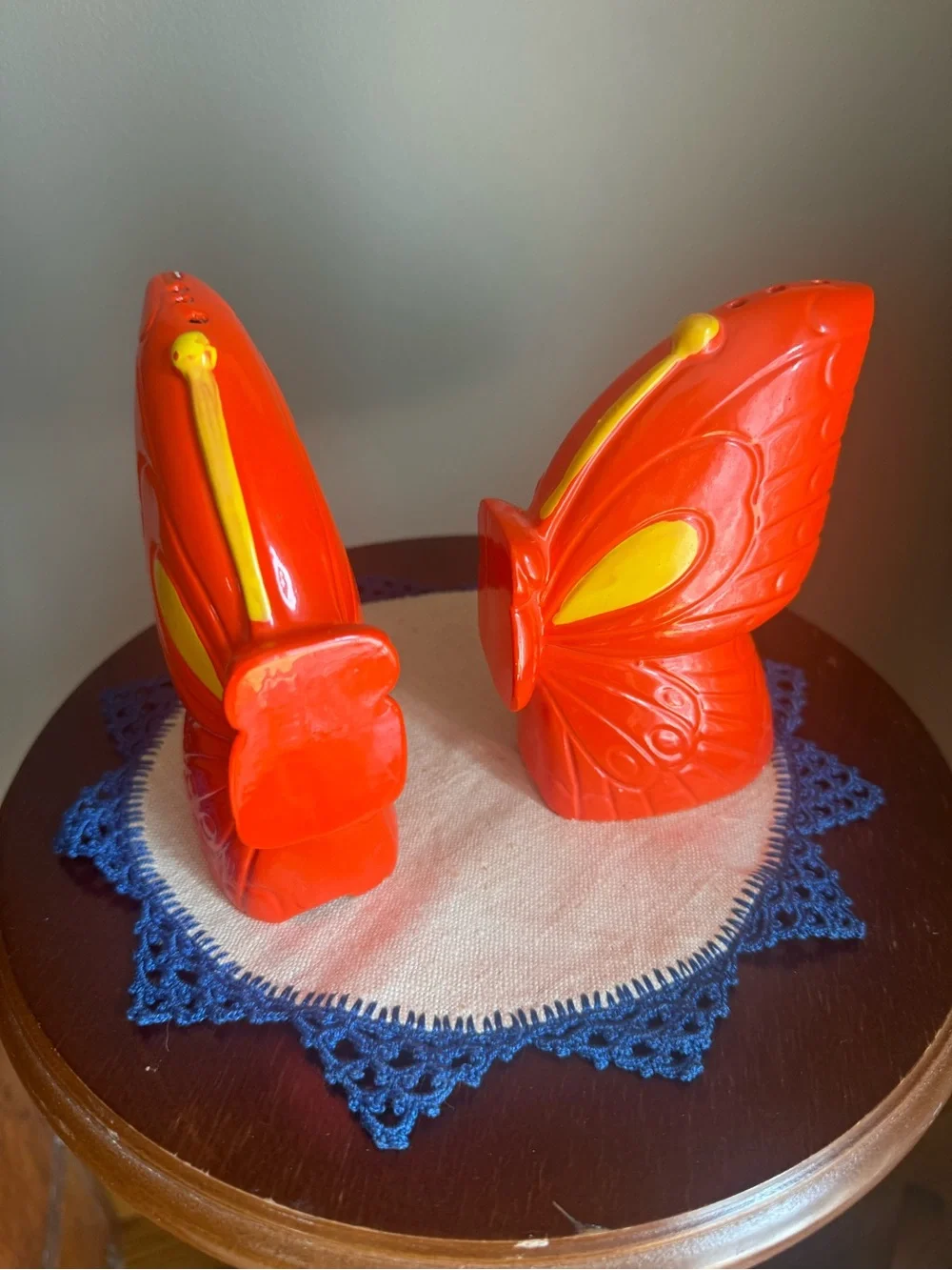 Vintage Rare Red Butterfly Ceramic Salt and Pepper Shakers